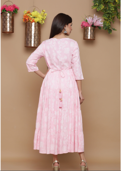 Rayon Embroidered Tiered Dress