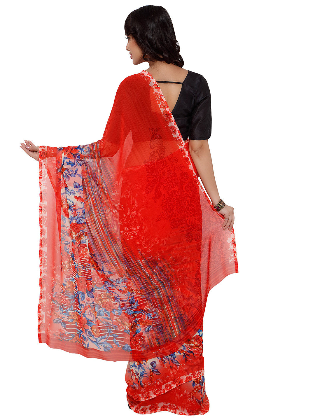 Women's Orange Georgette Printed Saree