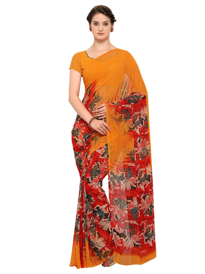 Women's Yellow Georgette Printed Saree