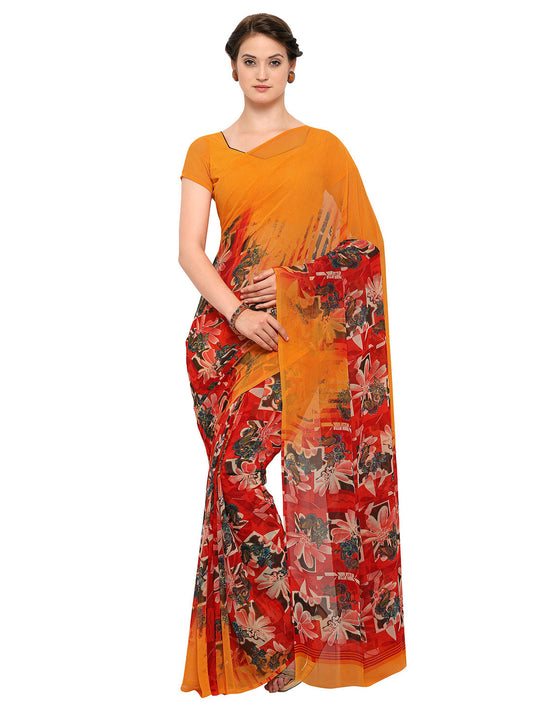 Women's Yellow Georgette Printed Saree