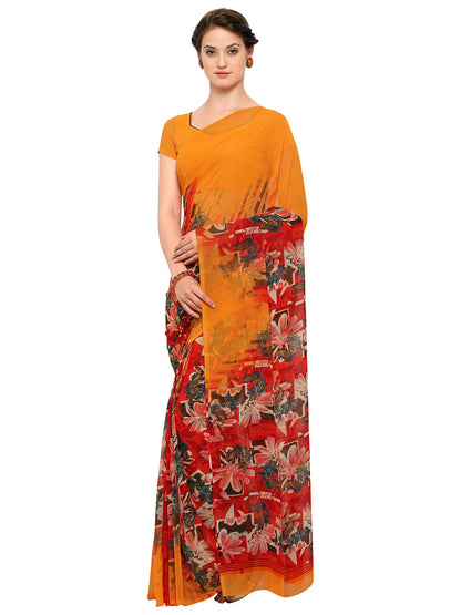 Women's Yellow Georgette Printed Saree