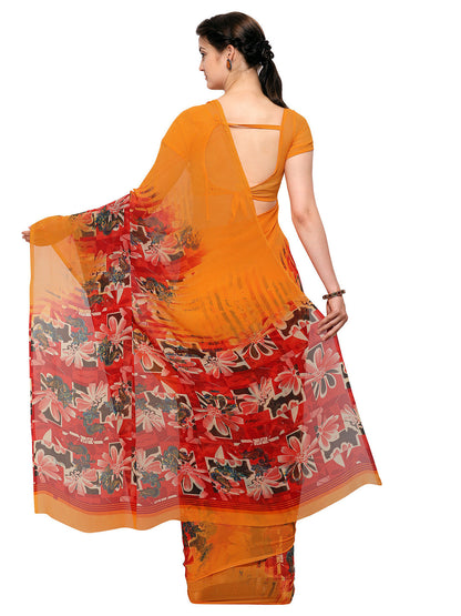 Women's Yellow Georgette Printed Saree