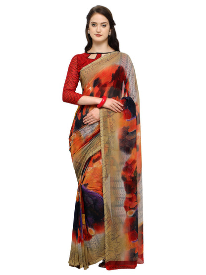 Women's Beige Georgette Dyed Saree