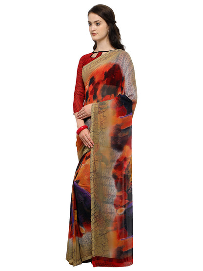 Women's Beige Georgette Dyed Saree