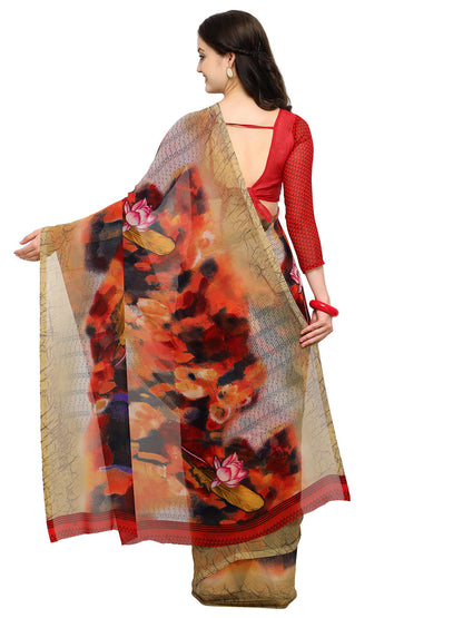 Women's Beige Georgette Dyed Saree