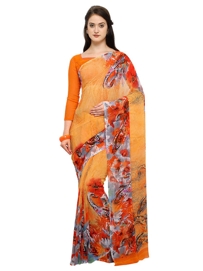 Women's Orange Georgette Printed Saree