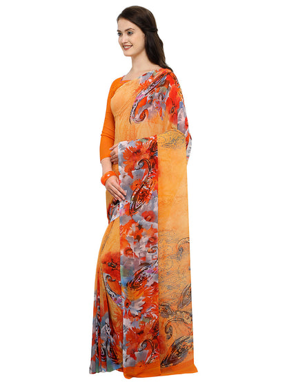 Women's Orange Georgette Printed Saree