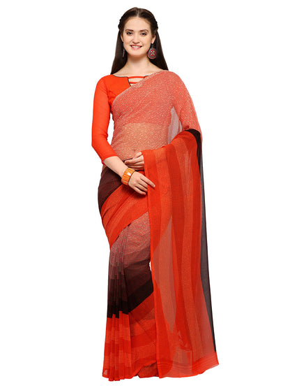 Women's Orange Georgette Printed Saree