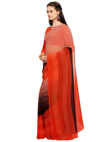 Women's Orange Georgette Printed Saree