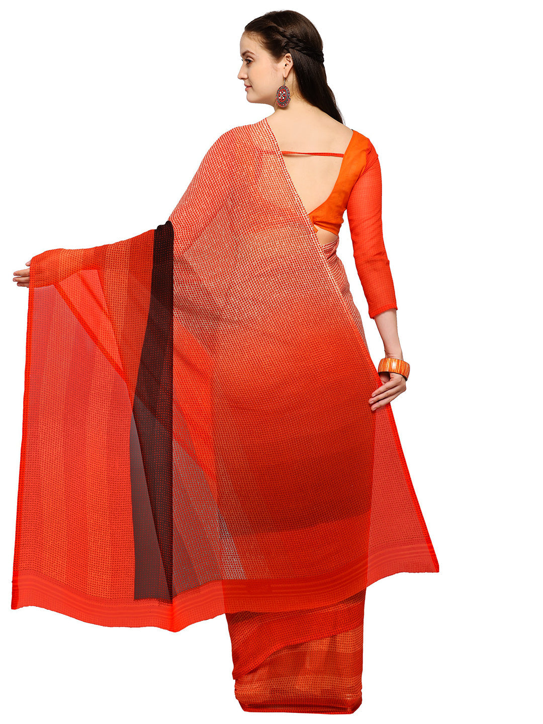 Women's Orange Georgette Printed Saree