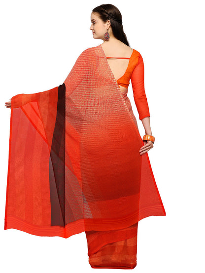 Women's Orange Georgette Printed Saree
