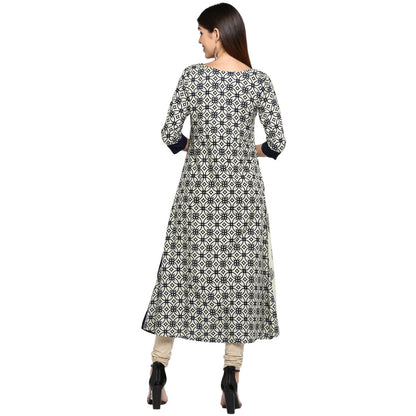 Women's Blue & White Rayon Straight Kurta By Vbuyz- (