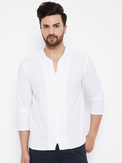 Men's White Solid Cotton Kurta