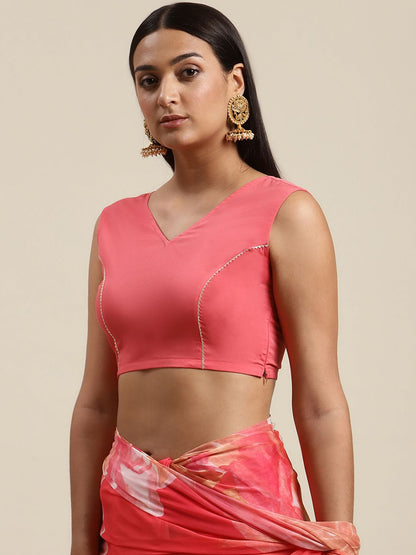 Women's Pink Colour Chiffon Digital Print Floral Saree