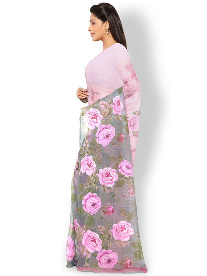 Women's Pink Chiffon Printed Saree