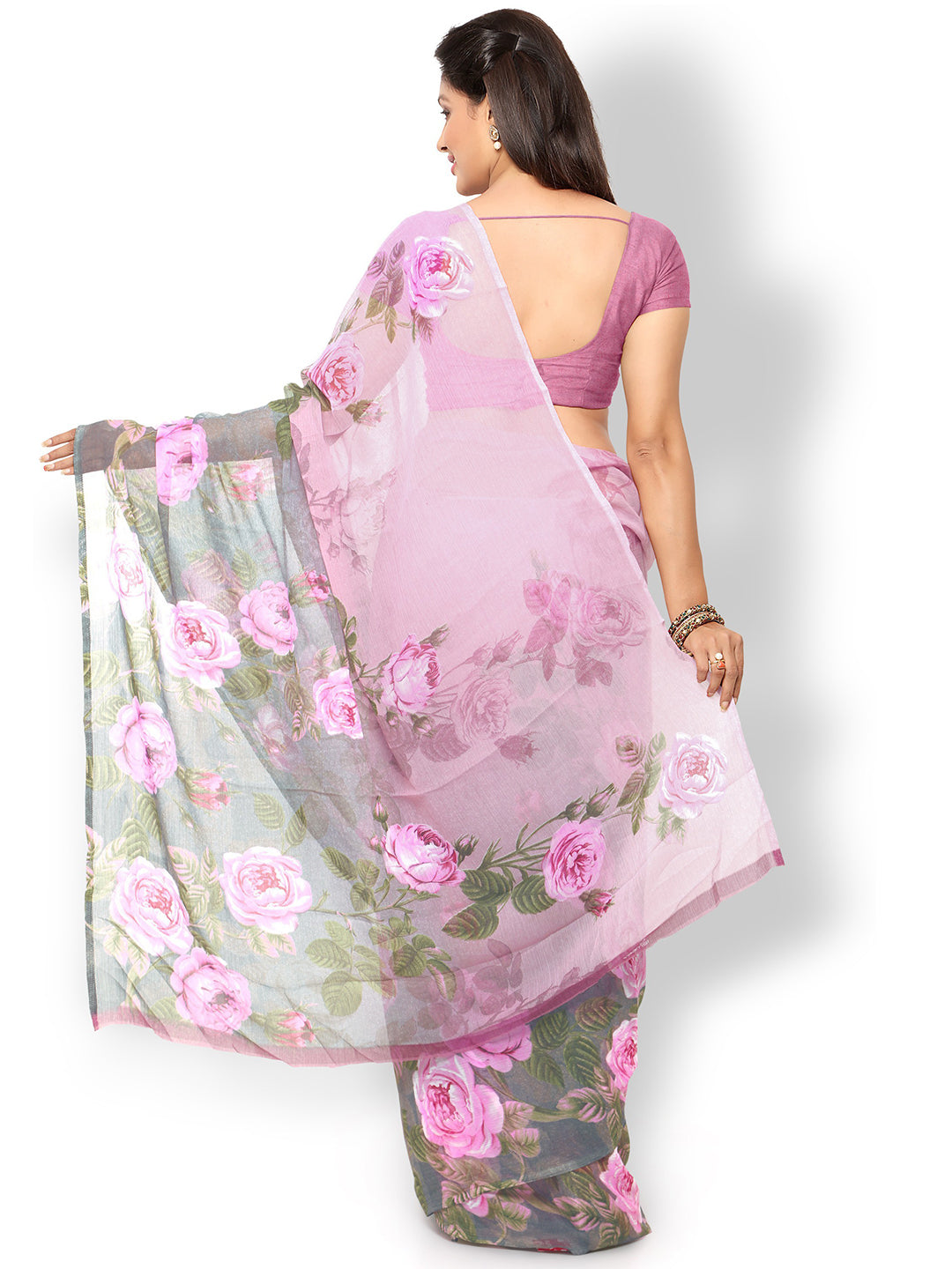 Women's Pink Chiffon Printed Saree