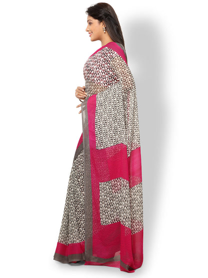 Women's Pink Chiffon Printed Saree