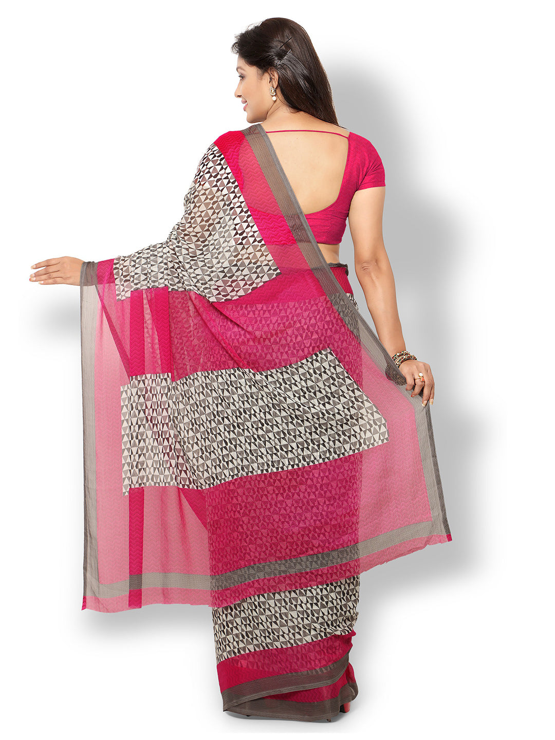 Women's Pink Chiffon Printed Saree