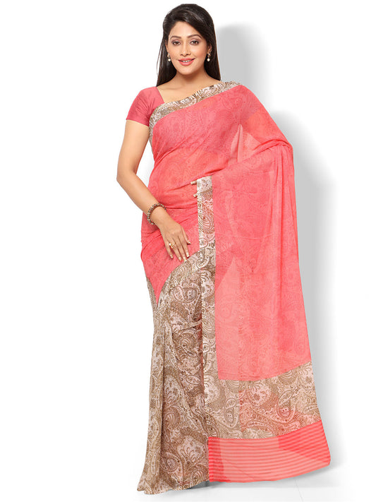 Women's Pink Chiffon Printed Saree