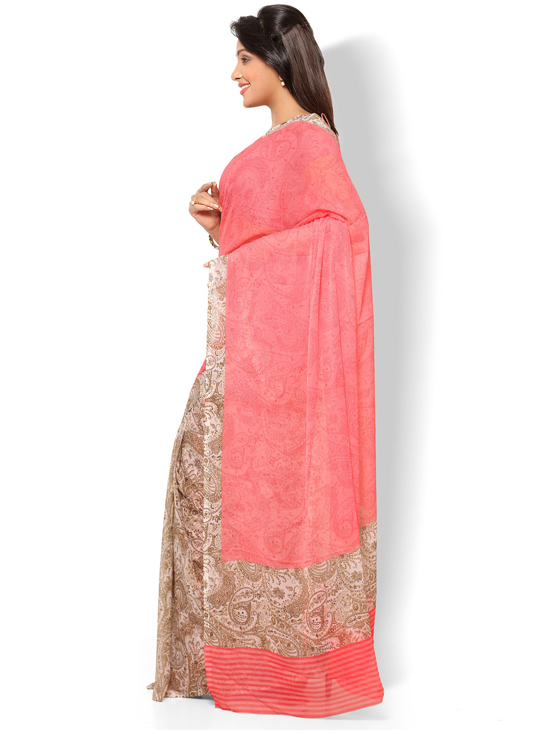Women's Pink Chiffon Printed Saree