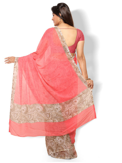 Women's Pink Chiffon Printed Saree