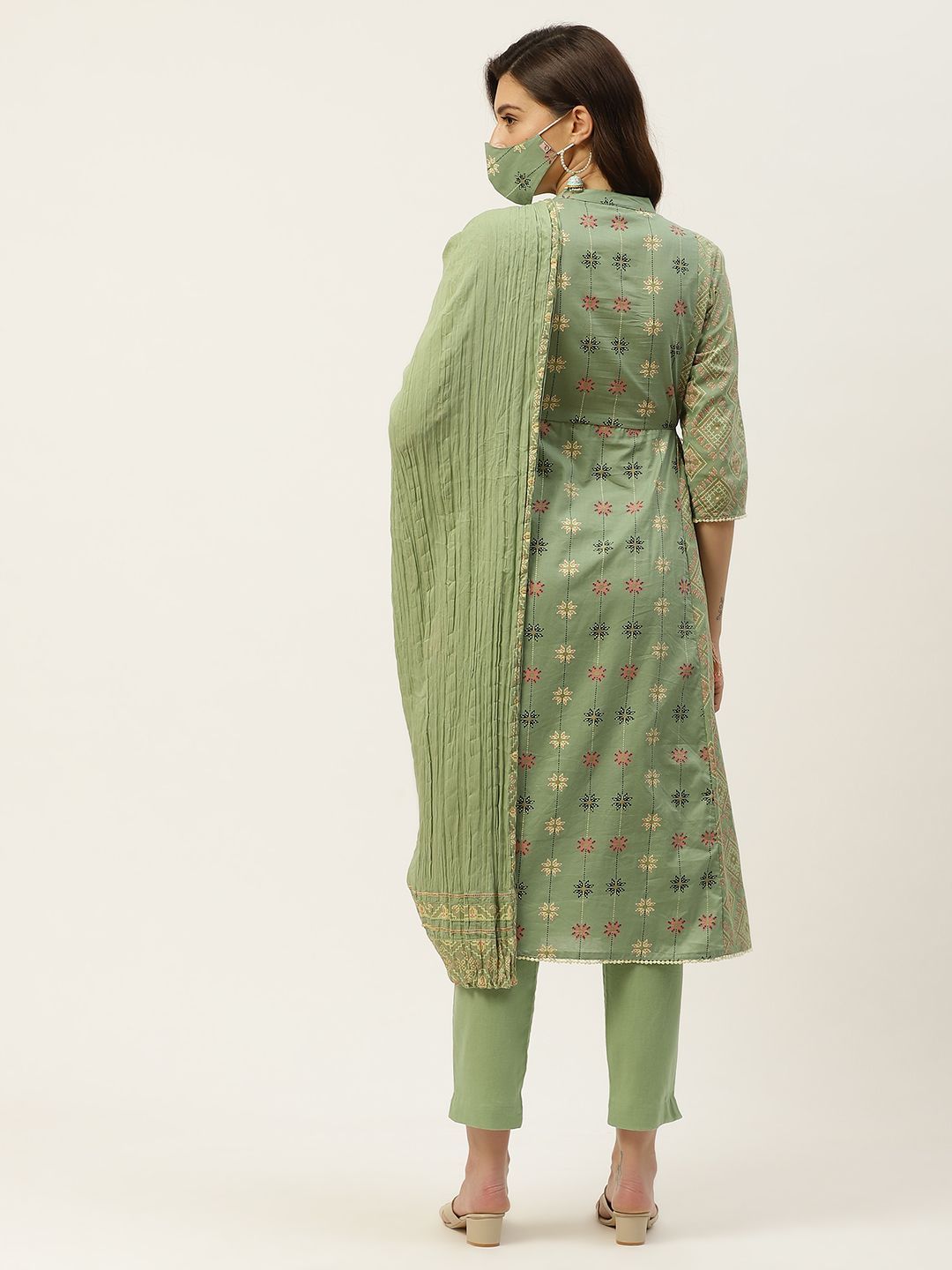 Women's Cotton Flex Printed A-Line Kurta Pant Dupatta Set