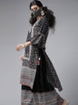 Women's Black Cambric Floral Print High-Low Kurta Palazzo Set With Mask