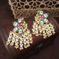 Women's 18k green gold plated handcrafted kundan studded floral drop earrings