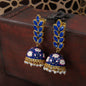 Women's 18k gold plated blue enamelled leaf shaped jhumki earringse2922gr
