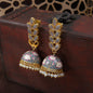 Women's 18k gold plated grey enamelled leaf shaped jhumki earringse2922gr