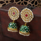 Women's 18k gold plated floral handcrafted Green meenakari jhumka earring e2925cr