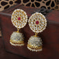 Women's 18k gold plated floral handcrafted Grey meenakari jhumka earring e2925cr