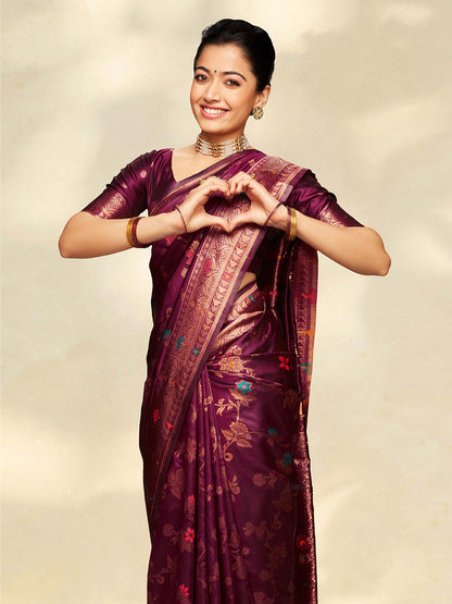 Women's Wine Banarasi Silk Saree