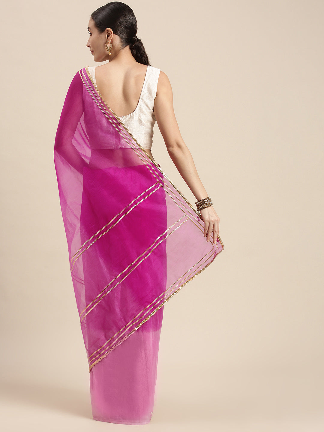 Women's Pink Ombre Organza Saree