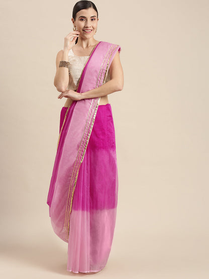 Women's Pink Ombre Organza Saree