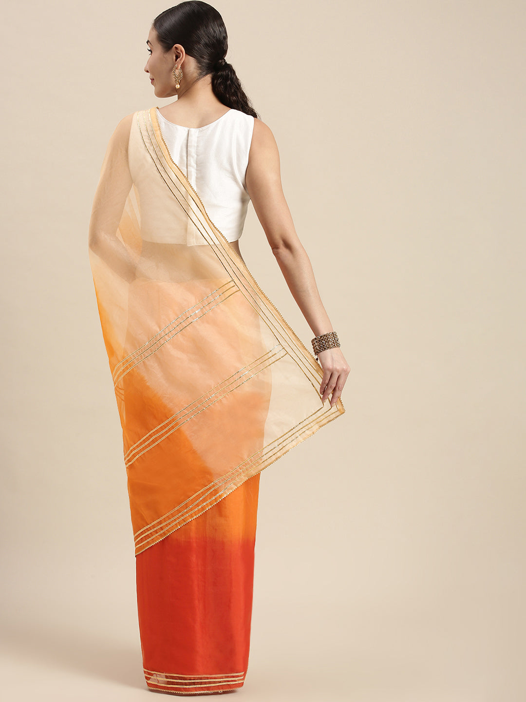 Women's Orange Ombre Organza Saree