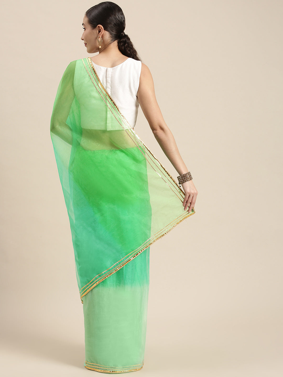 Women's Green Ombre Organza Saree