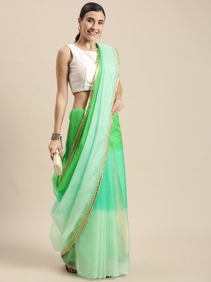 Women's Green Ombre Organza Saree