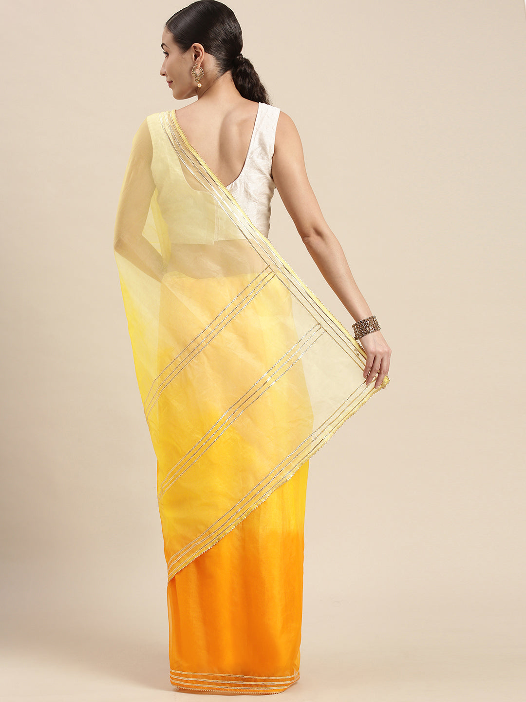 Women's Yellow Ombre Organza Saree