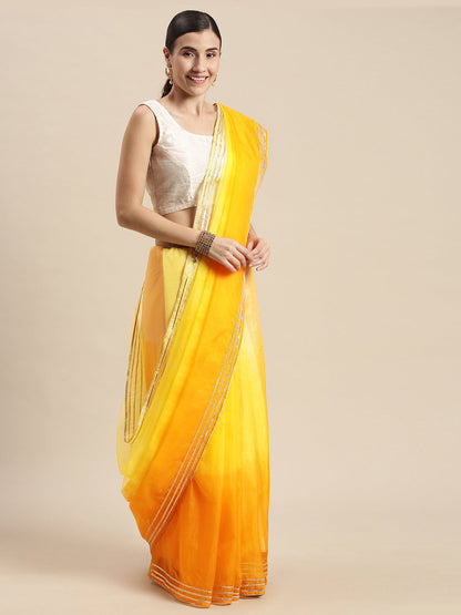 Women's Yellow Ombre Organza Saree