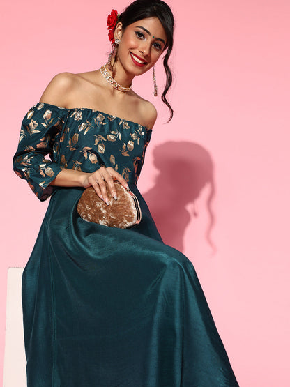 Women's Blue Foil Print Anarkali