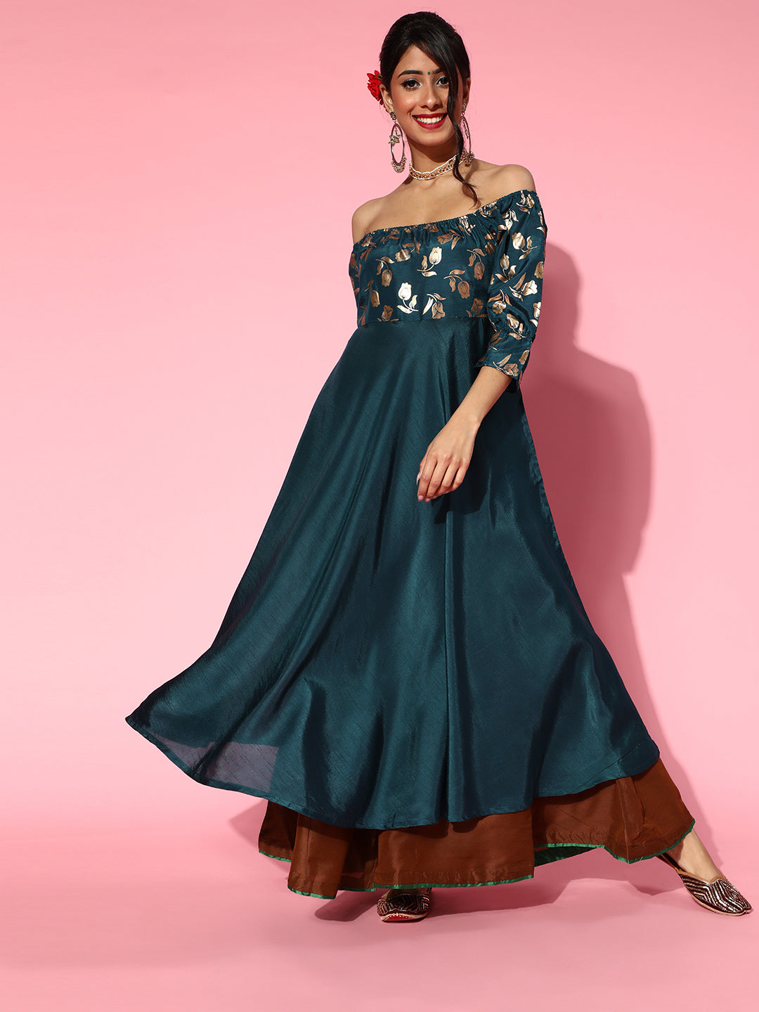 Women's Blue Foil Print Anarkali