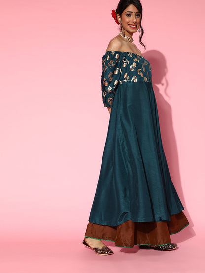 Women's Blue Foil Print Anarkali