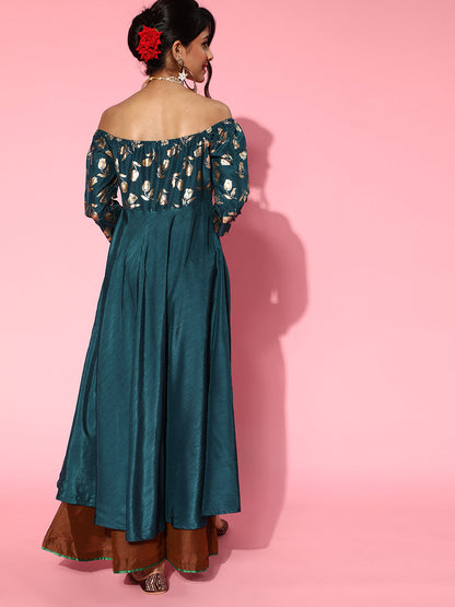 Women's Blue Foil Print Anarkali