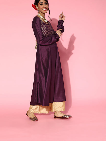 Women's Burgundy Foil Anarkali