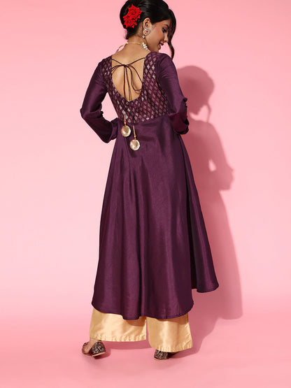 Women's Burgundy Foil Anarkali