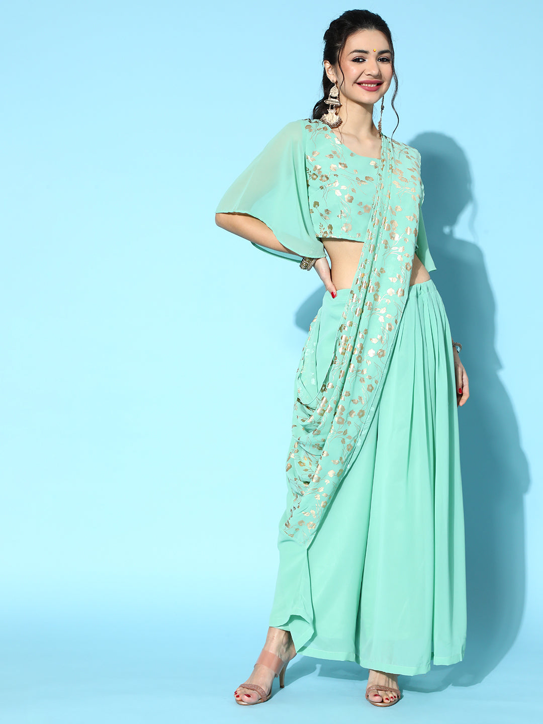Women's Green Floral Print Traditional Saree