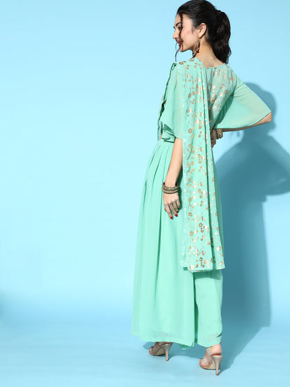 Women's Green Floral Print Traditional Saree