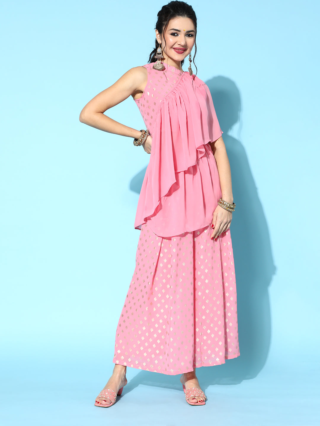Women's Peach Palazzo Saree