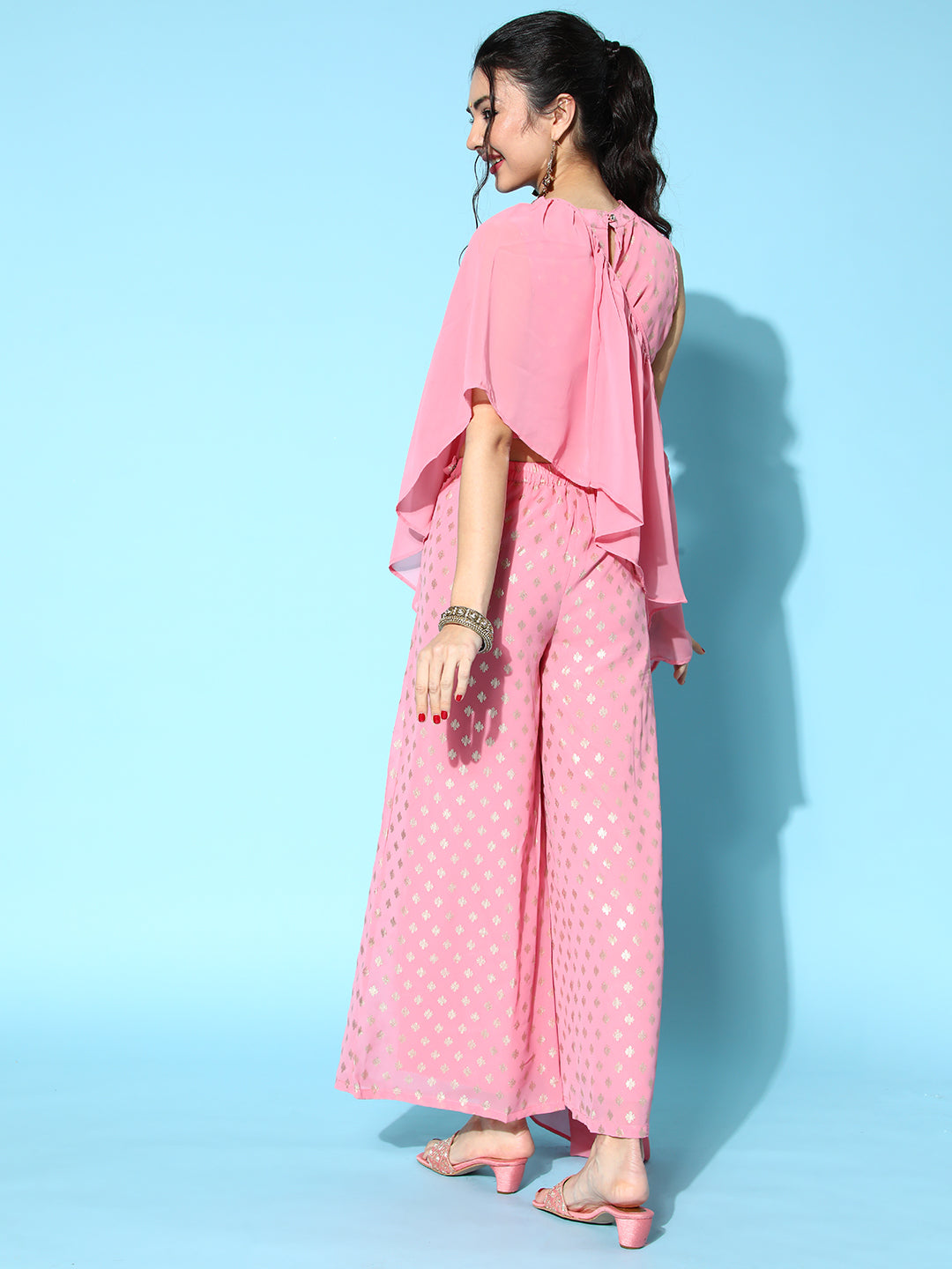 Women's Peach Palazzo Saree